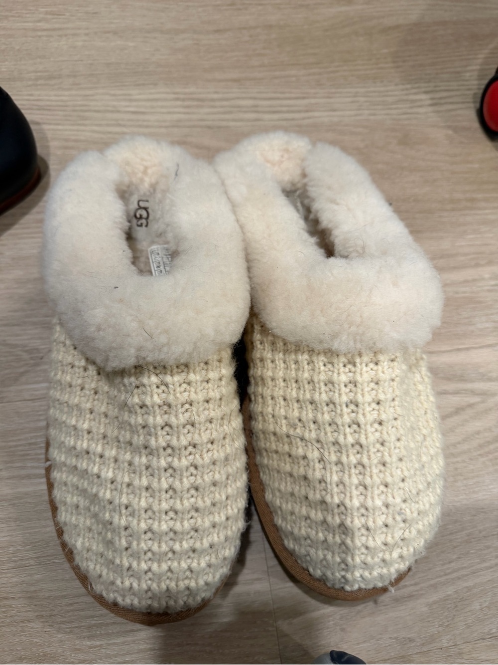 UGG Cream Knit Shearling-Lined Slip-On Slippers